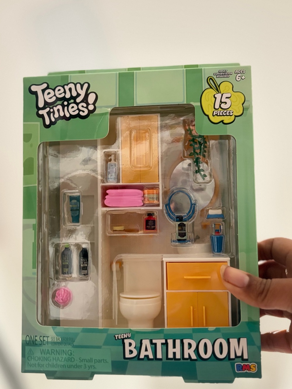 Teeny Tinies Bathroom Playset - Green & Yellow Kids Toy (15 Pieces)